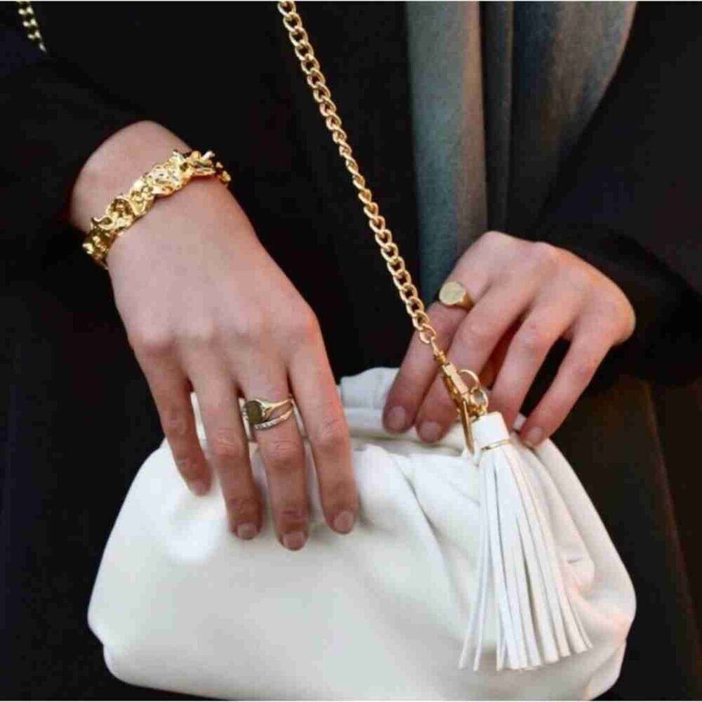 Understated Leather White Crescent Clutch Crossbody Purse